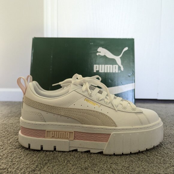 PUMA Mayze Platform Sneakers – White/Pink/Tan | Women’s Size 7.5 - Picture 5 of 10
